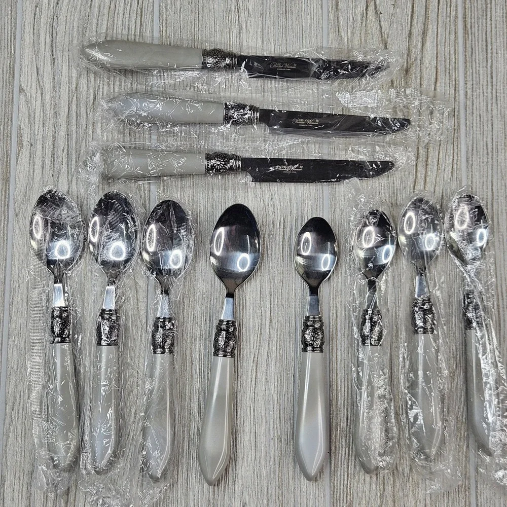 Pioneer Woman Cowgirl Lace 11pc Flatware NEW Linen Gray Stainless Knives Spoons